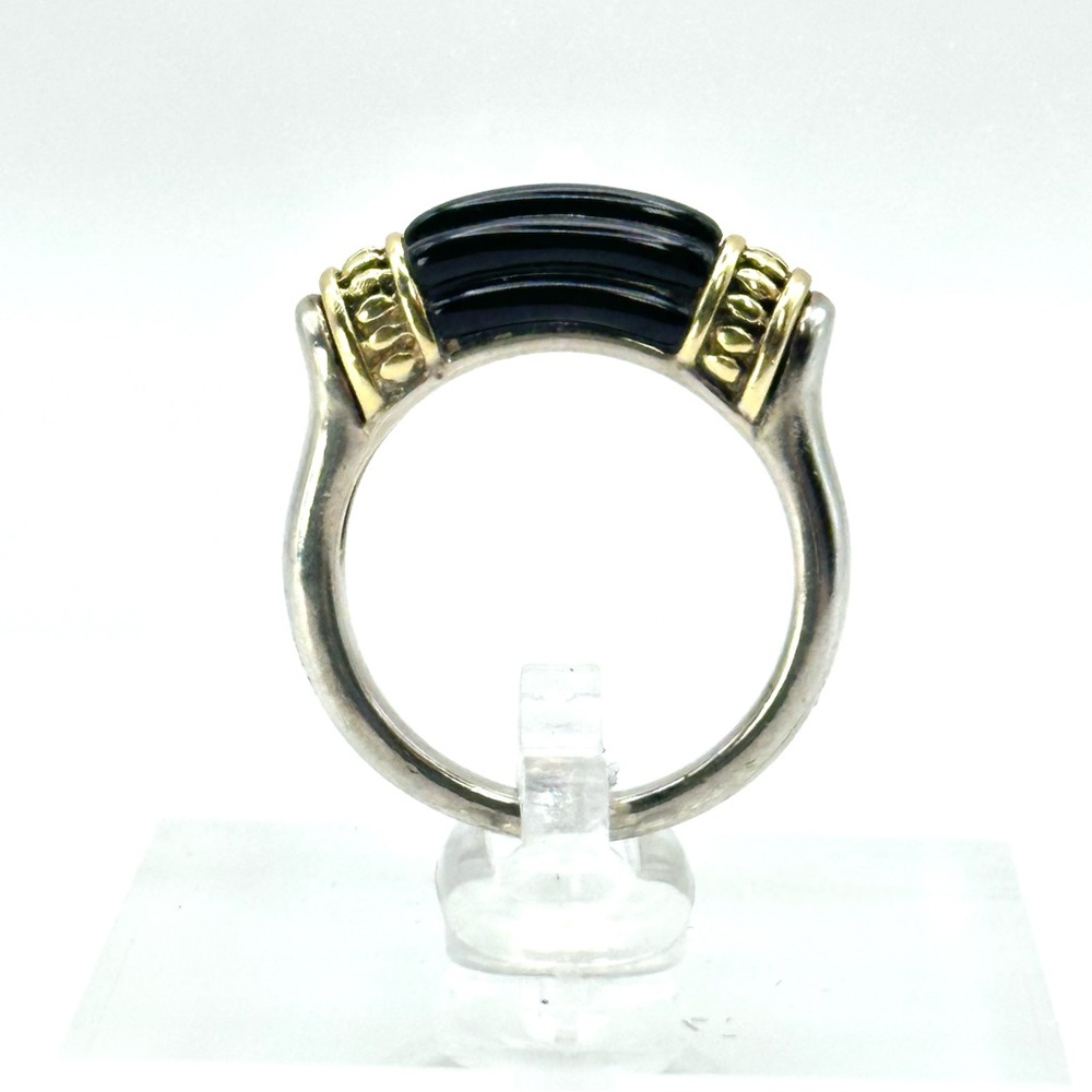 Lagos Caviar Fluted Black Onyx , Silver &18 Kt  Gold Ring Size 7 - Picture 5 of 10